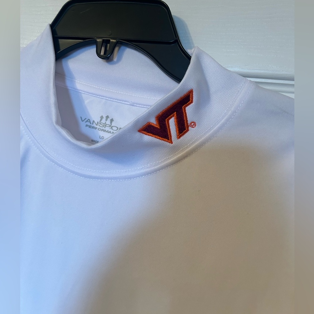 NWT Vansport Men L White Performance VT Hokies Embroidered Moistur Wicking Shirt